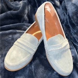 Baby blue suede loafers